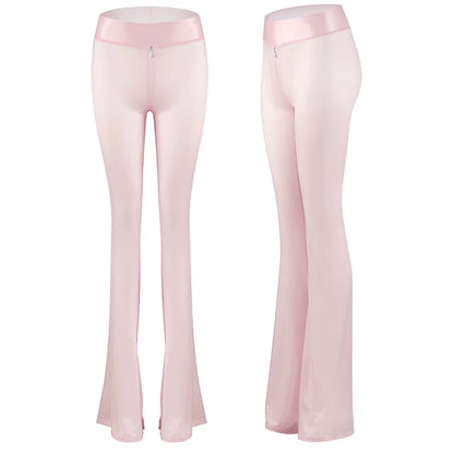 Glossy Shiny Zipper Crotch Hot Flare Exotic Pants Wet Look Leggings Pants Bodycon Fitness Legging Wetlook Sexy Clubwear Trousers
