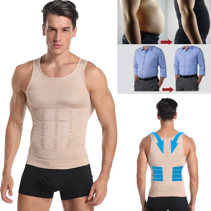 Be-In-Shape Men'S Slimming Vest Body Shaper Belly Control Posture Gynecomastia Compression Shirt Underwear Waist Trainer Corset